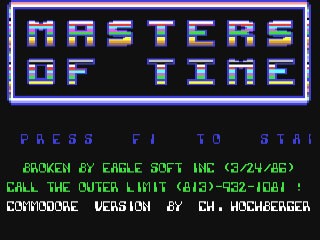 Masters of Time title screen for Commodore 64